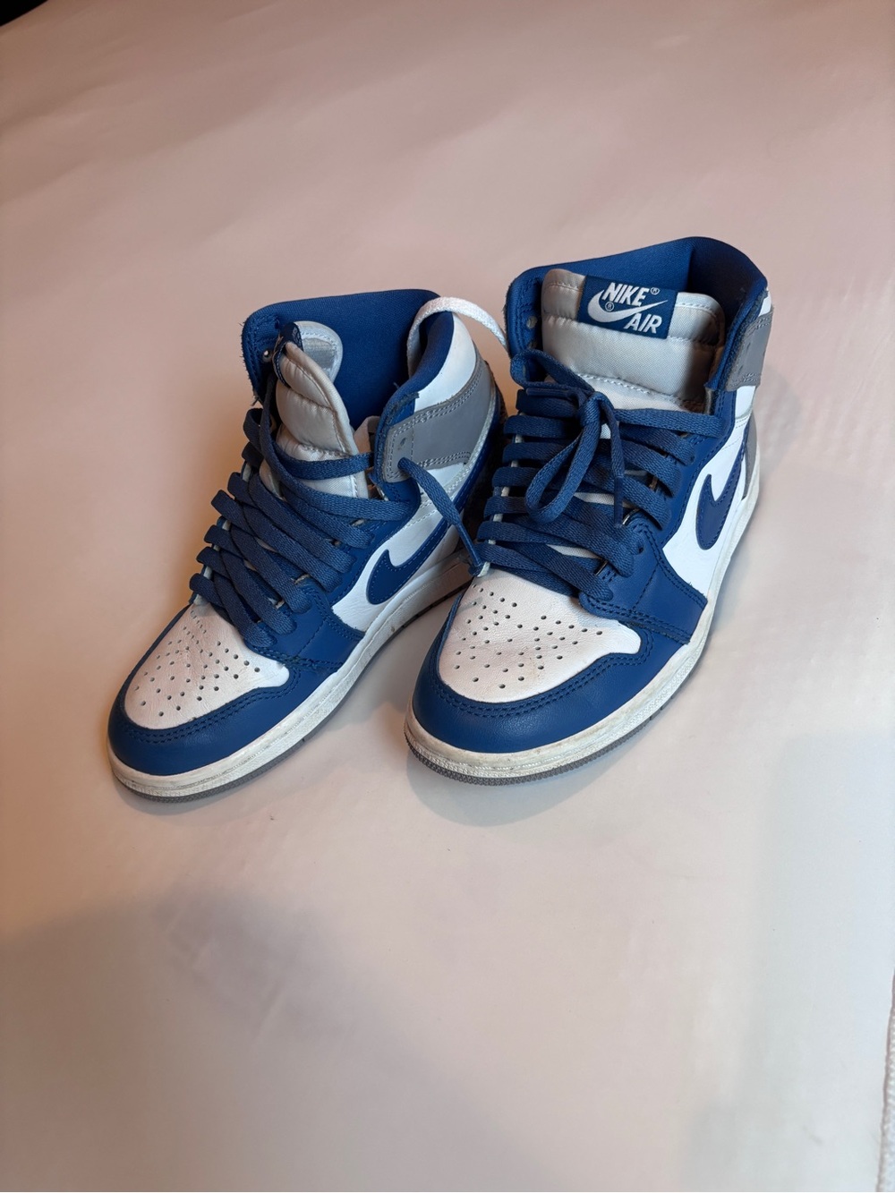 Nike Air Jordan Blue and White Mid-Top Sneakers